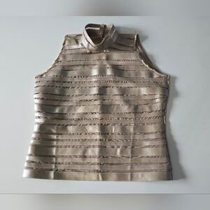 Vntg Sagaie Mesh Faux Leather Top Size 4 US Large Beige